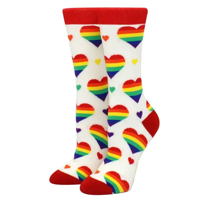 Nouvelles femmes chaussettes 1 paire coton amour arc-en-ciel couleur rayé imprimé nouveauté mode dame printemps moyen