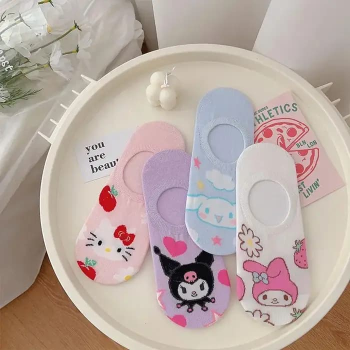 4 paires de chaussettes invisibles Kawaii pour femmes