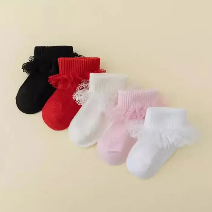 Chaussettes pour bébé fille 0-12 mois 5 paires - Dentelle Princesse Printemps Automne pour tout-petits