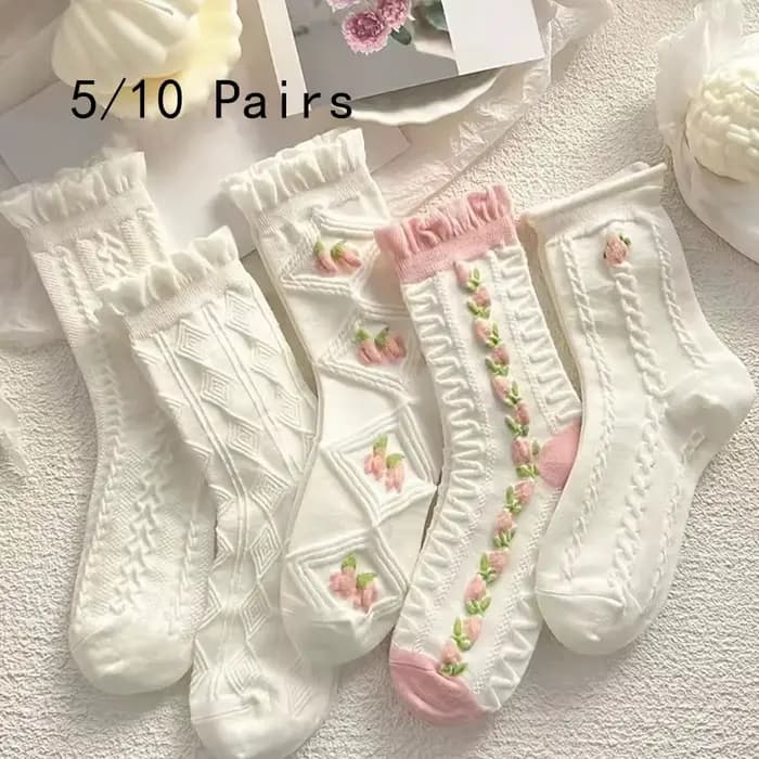 Lolitajk-Chaussettes mi-tube en dentelle à volants pour femmes