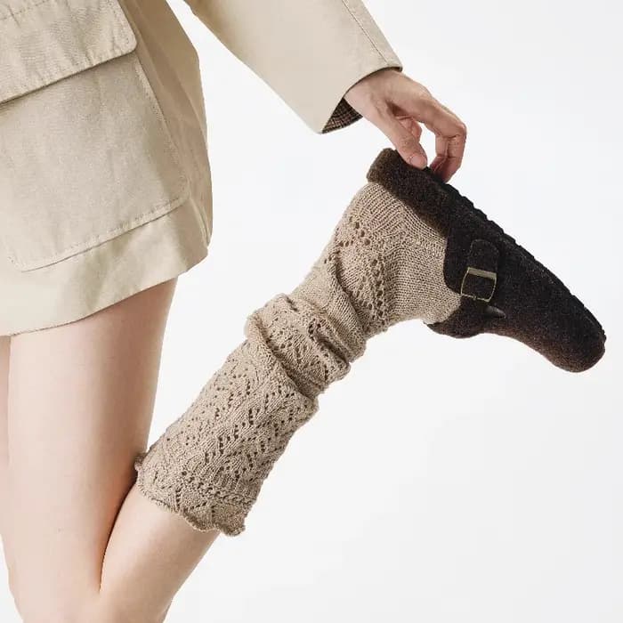 Chaussettes tricotées rétro en Relief pour femmes, chaussettes empilées au mollet ajouré, chaudes, mode hiver, bonneterie haute, bas longs Vintage