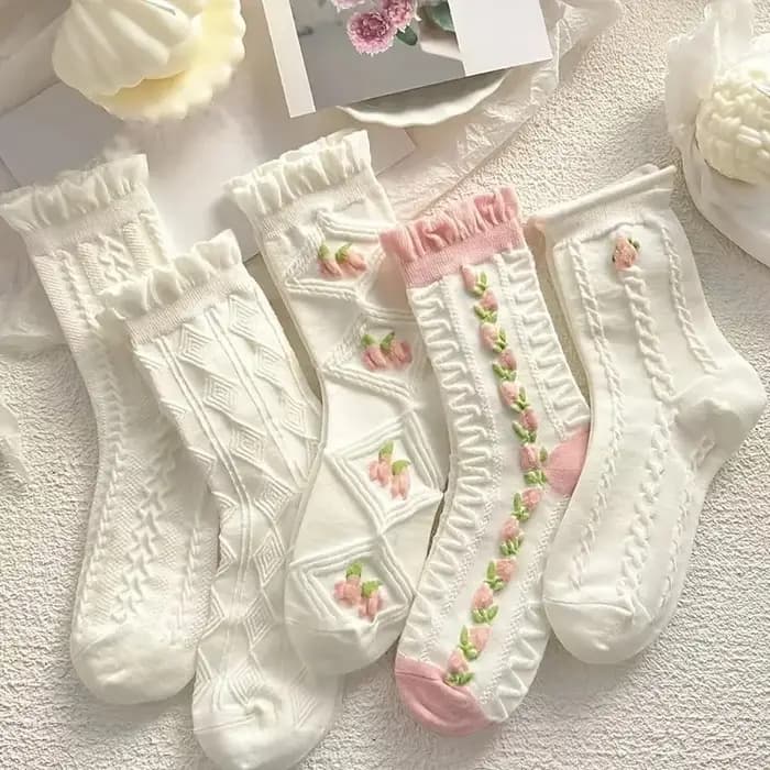 Lolitajk-Chaussettes mi-tube en dentelle à volants pour femmes