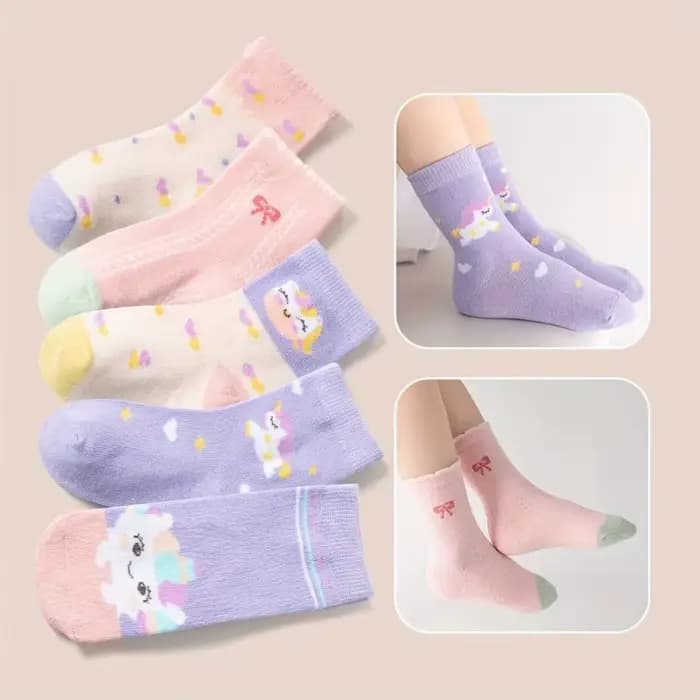 5 paires de chaussettes pour enfants à motif licorne de dessin animé