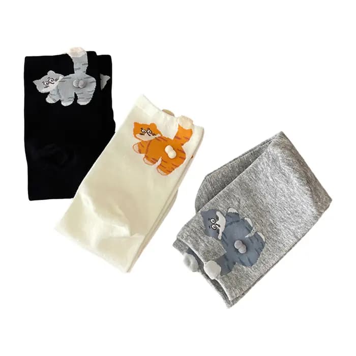 1/3 paire tridimensionnel chat imprimé hommes femme mi Tube chaussettes doux confortable absorbant la sueur respirant décontracté Couples chaussette