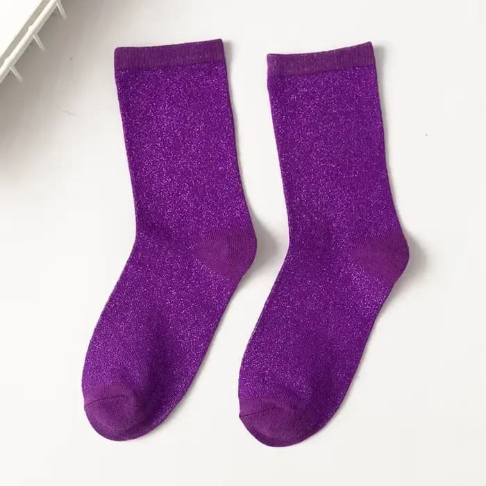 Chaussettes de style coréen pour femmes, or et argent, matériau solide, paillettes brillantes, haute