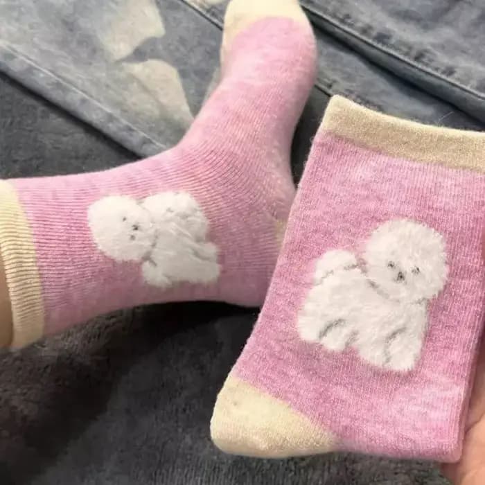 Femmes automne en peluche chien motif chaussettes Kawaii dessin animé femme coton chiens mi-tube chaussette