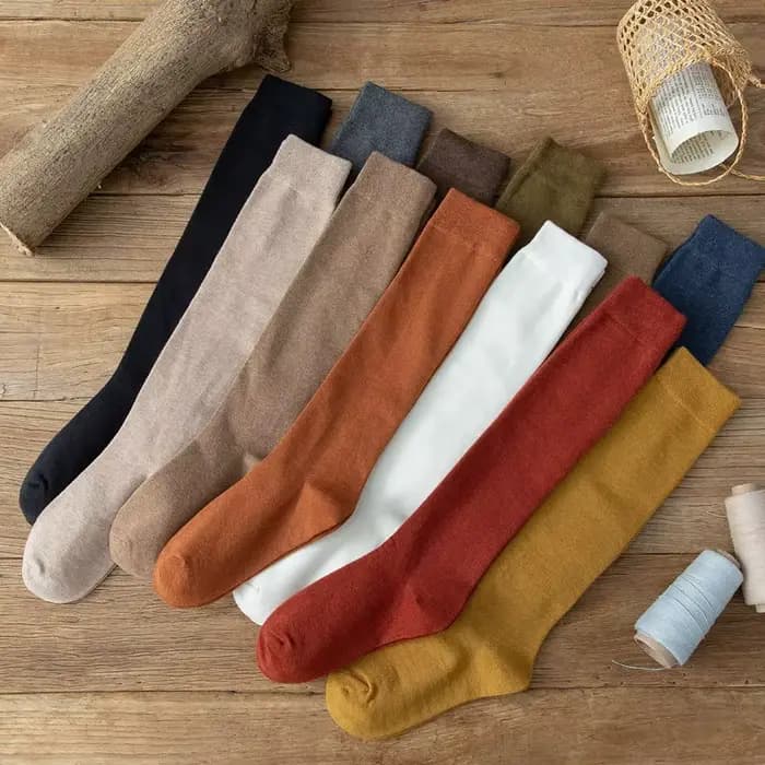Chaussettes longues pour femmes, bas en coton biologique, couleur unie, chaudes, hautes jusqu'à la cuisse, pour dames et jeunes filles, mode streetwear, chaussettes décontractées au genou, style Haraj