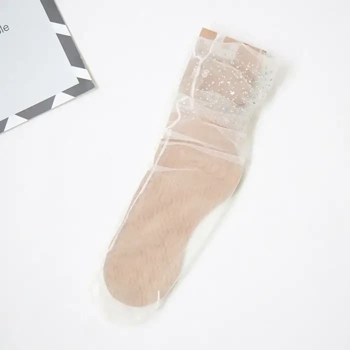 Chaussettes élastiques en dentelle pour femmes, chaussettes en maille à paillettes de cristal, chaussettes courtes transparentes