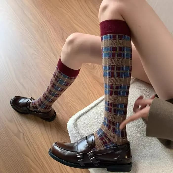  Chaussettes rétro à carreaux pour femmes