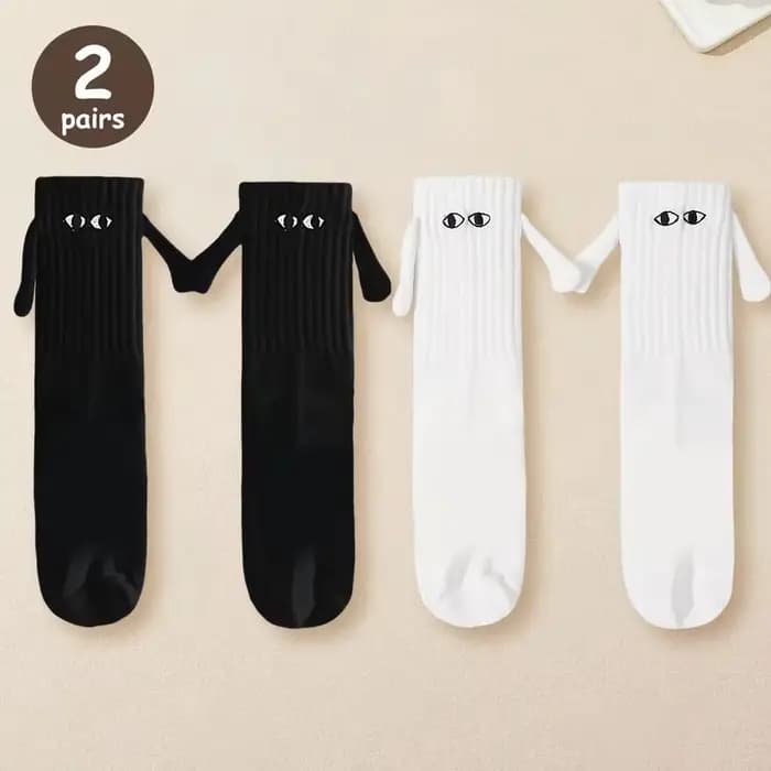 2/4/6/10 paires de chaussettes magnétiques avec mains femmes hommes mode noir blanc drôle mignon dessin animé yeux