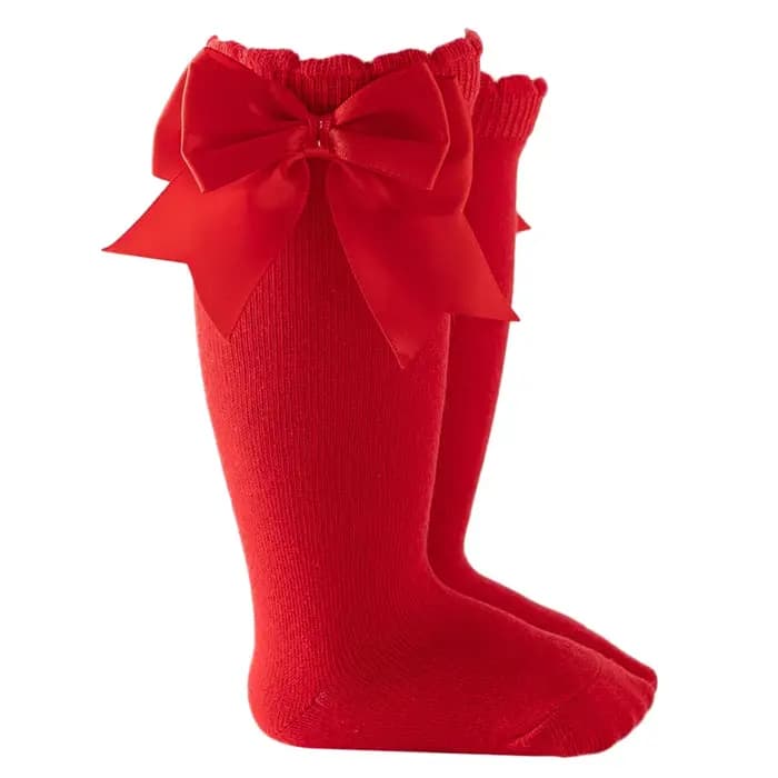 Chaussettes hautes en coton pour bébés filles de 0 à 7 ans, avec nœud mignon, couleur unie, respirantes