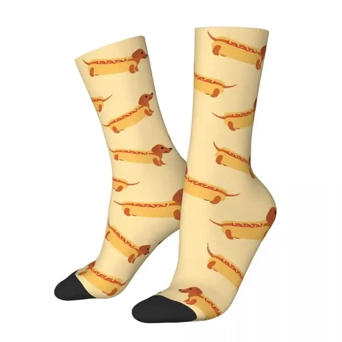 Chaussette folle drôle pour hommes Hot Dog Hip Hop Harajuku teckel heureux motif respirant imprimé garçons équipage