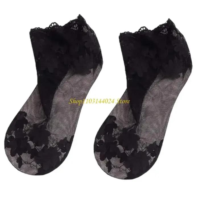 N5ke Casual Flower Lace en dentelle Chaussettes pour femmes Tissure en mailles légères Antislip Soue à basse coupe Hosiery