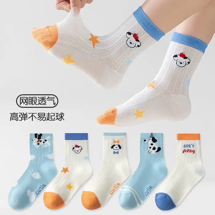 5 paires de chaussettes mi-mollet bleues anti-odeur pour garçons, printemps-été, en coton fin, motif