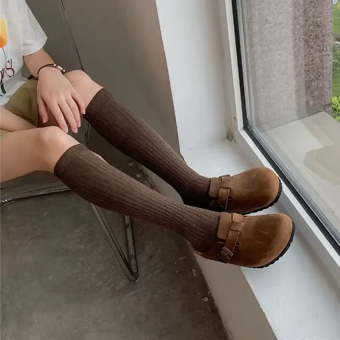 Tricot coton chaussettes longues femmes bas automne hiver chaud cuisse haute bas dames filles mode solide genou