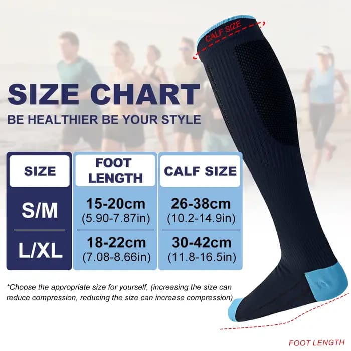 1 paire de chaussettes de compression 20-30 MMHg pour femmes et hommes - Meilleur soutien pour la circulation