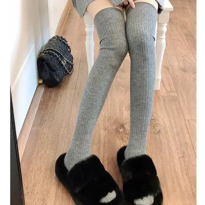 Bas hauts pour femmes, chaussettes longues à rayures verticales blanches
