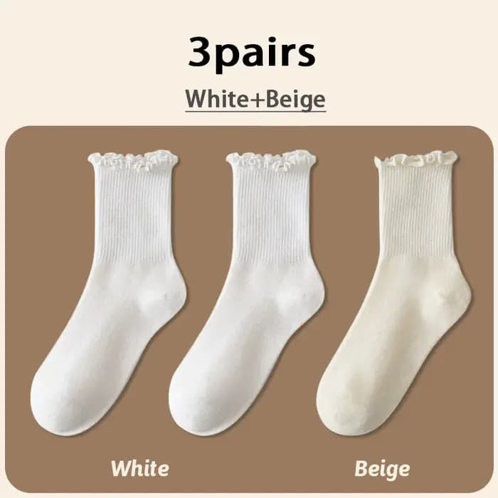 Chaussettes à volants pour femmes 3 paire/lot mi équipage moyen Tube cheville haute respirant noir blanc Calcetines femme printemps automne chaussette