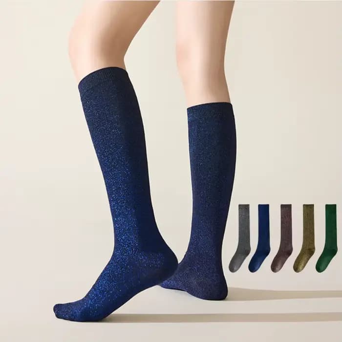 Polyvalent à la mode fil métallique brillant femmes genou chaussettes hautes Lurex mignon Slouch mollet