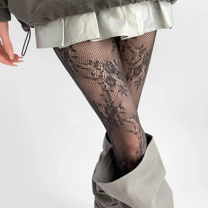 Collants en maille de dentelle ajourée blanche et noire