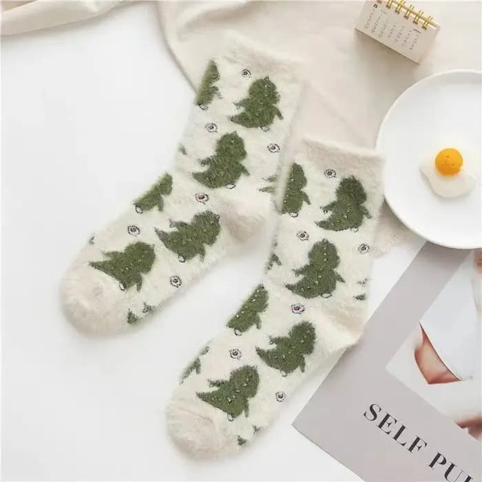 Chaussettes à rayures colorées pour femmes, chaussettes de sol en molleton de vison, douces et épaisses, en peluche, pour l'intérieur, automne et hiver