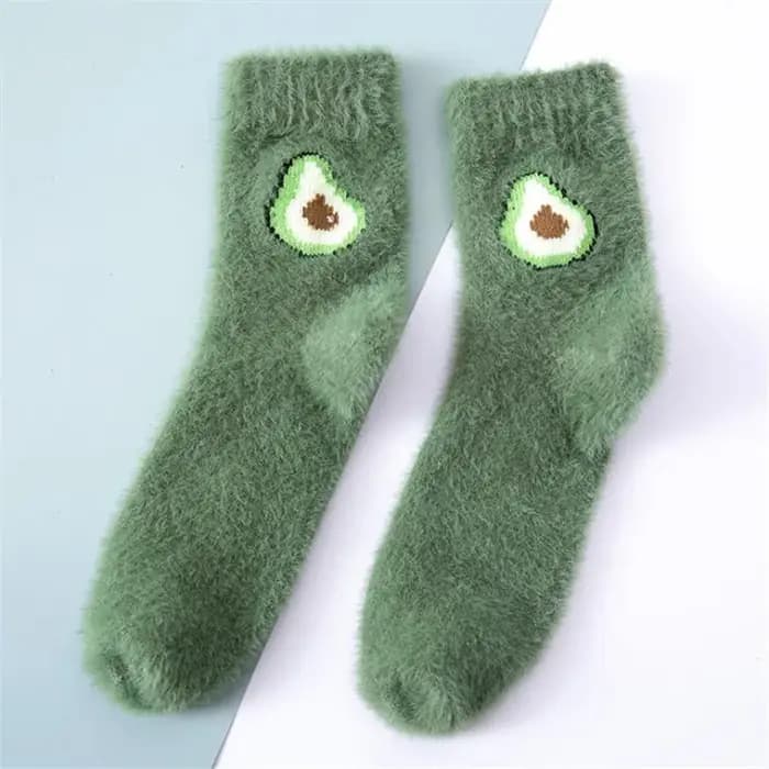 Femmes fruits moelleux chaussettes automne hiver thermique flou heureux femme dames chaud avocat cerise plancher sommeil chaussette pour dame filles