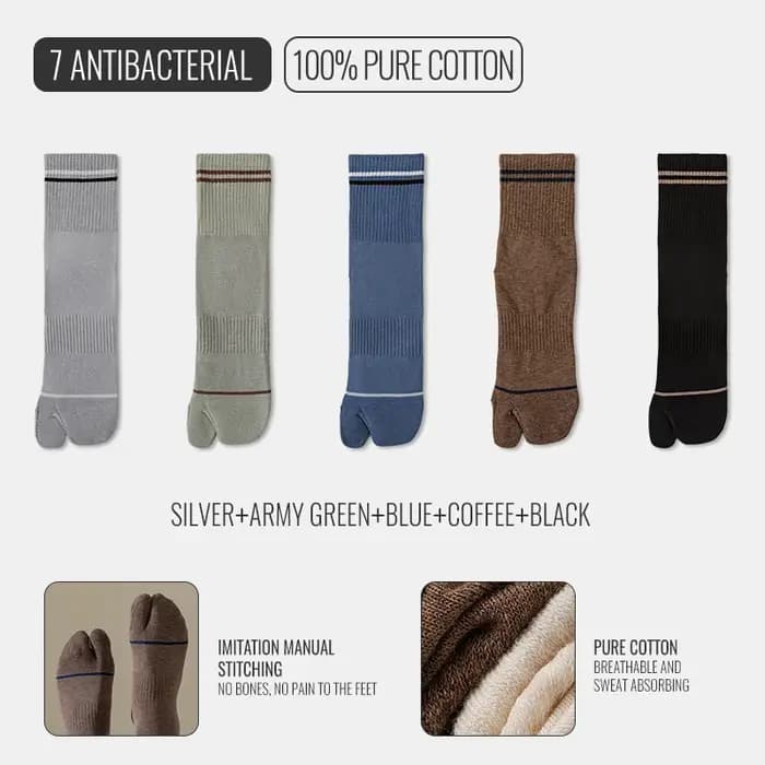 MiiOW japonais Tabi chaussettes bout fendu chaussette hommes 100% pur coton chaussette longue cinq doigts deux orteils chaussette Ninja Geta Anti odeur chaussette Sport