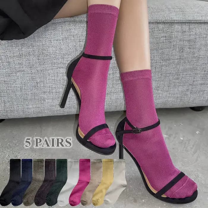 5 paires de chaussettes d'été à paillettes pour femmes