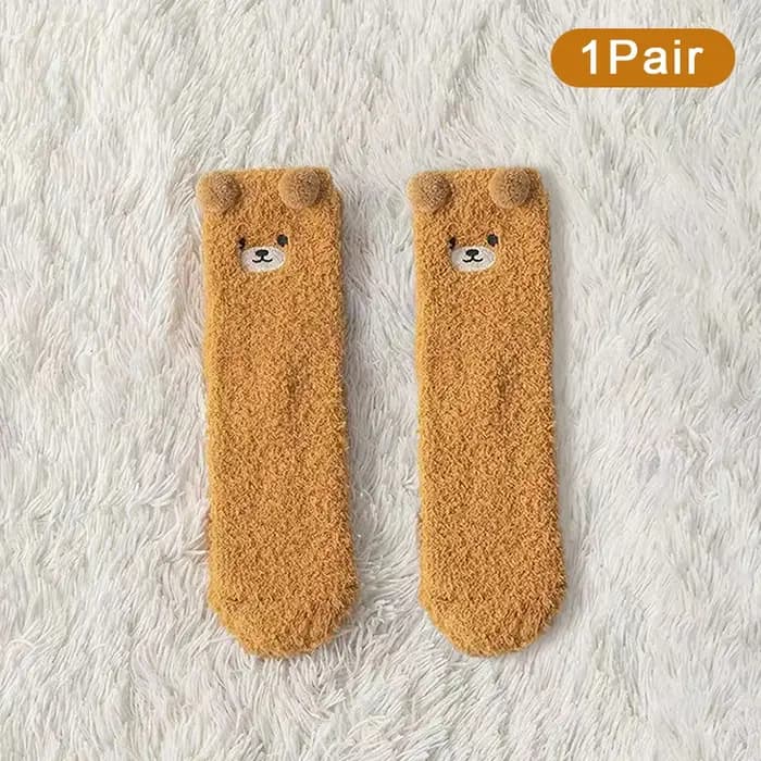 Chaussettes en molleton de corail pour femmes, chaussettes d'hiver sans perte, chaussettes de sol en peluche d'animaux de dessin animé, épaisses et chaudes pour dormir pour adultes