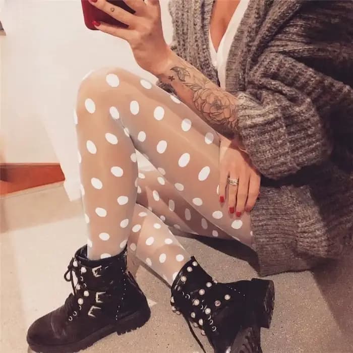 Collants vintage blancs à grands pois pour femmes