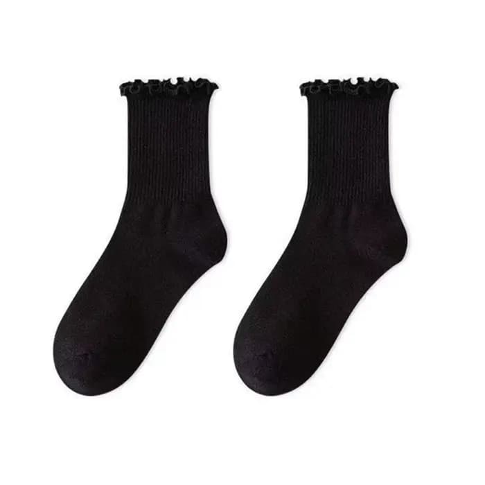 Chaussettes à volants pour femmes, couleur unie, en coton, confortables, mi-hautes, respirantes, sty