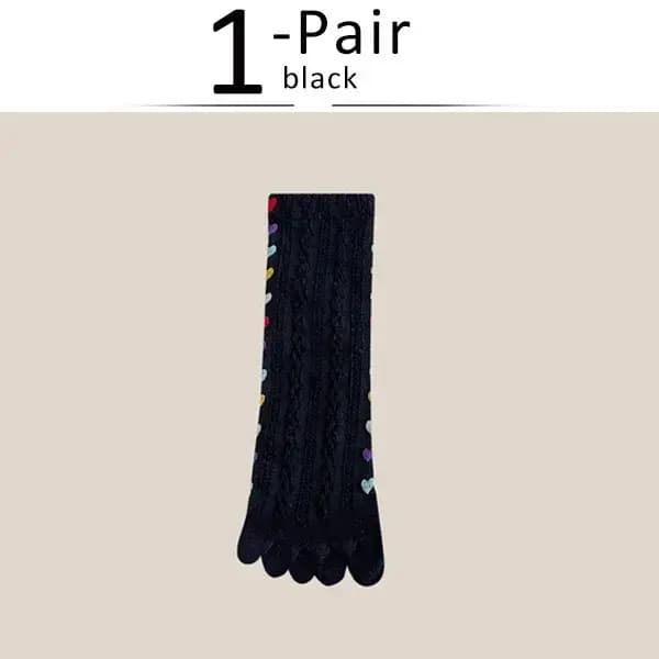 1/5 paires 5 doigts chaussettes femmes fille coton 3D Jacquard Vintage mignon amour coloré doux élastique absorbant la sueur orteil heureux chaussettes