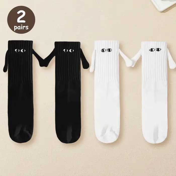 2/4/6/10 paires chaussettes magnétiques avec mains femmes hommes mode noir blanc drôle mignon dessin animé yeux Couple
