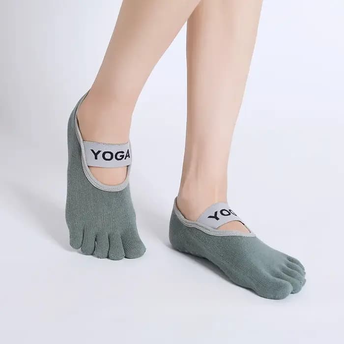 Chaussettes à bandes antidérapantes en coton pour femmes, pour exercice, Fitness, Pilates, à cinq orteils