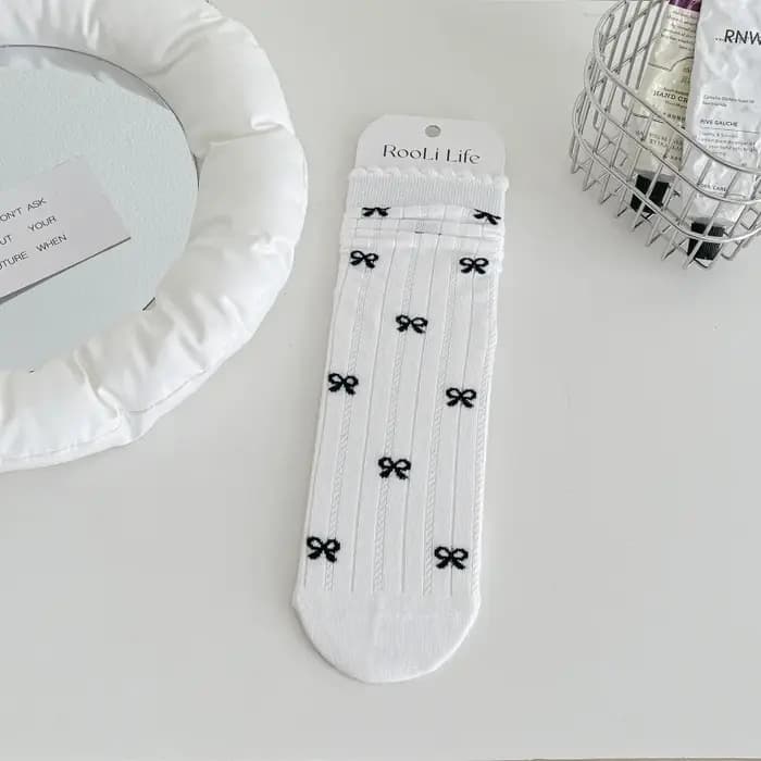 1 Paire de Chaussettes Mi-Mollet pour Femme à Motif Nœud