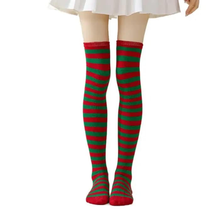 Cadeau de noël garder au chaud bas à rayures colorées absorbent la sueur doux sur les chaussettes au genou mignon mince