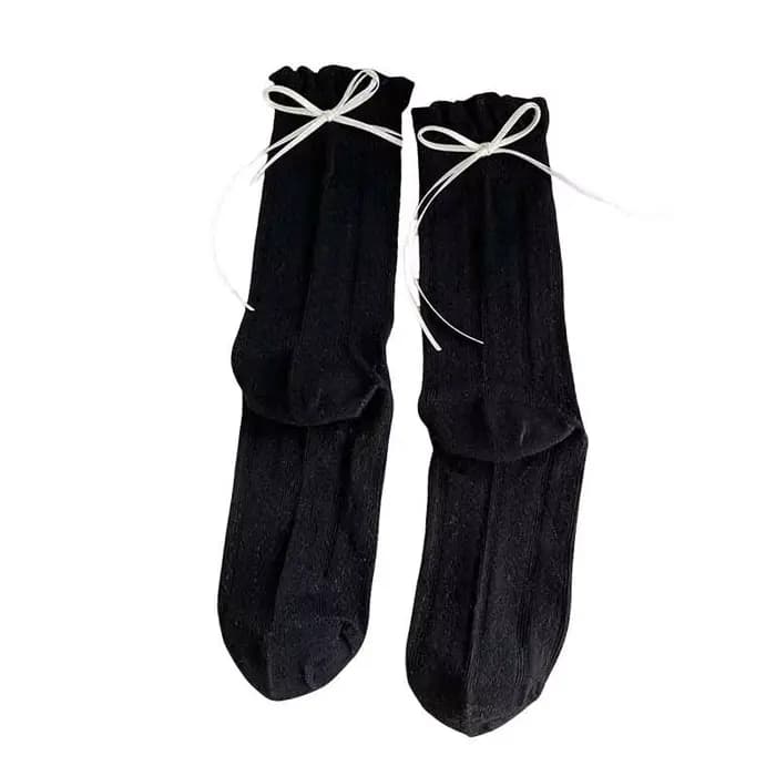 Chaussettes pour femmes Style coréen nouvelle couleur unie douce Lolita chaussettes fines mignon respirant arc mode japonaise chaussettes longues femme maille