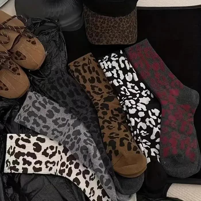 6 paires femmes imprimé léopard mi-long chaussettes à la mode impression confortable évacuant la sueur respirant
