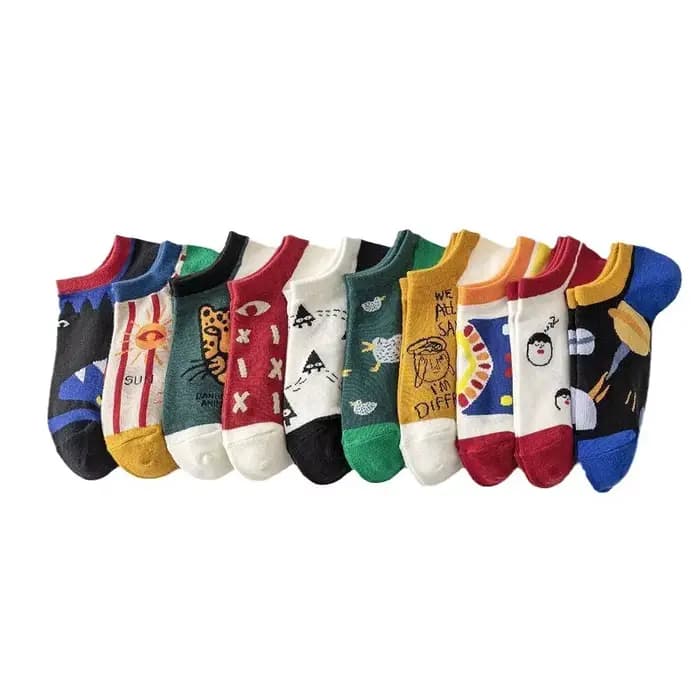 10 paires de chaussettes pour hommes ensemble dessin animé à la mode polyvalent décontracté cheville