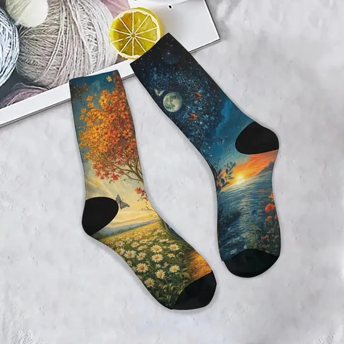 Jour et nuit art peinture chaussettes rue Hip-Hop Style nouveauté drôle hommes