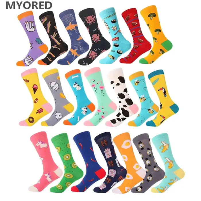 MYORED 1 paire hommes chaussettes coton drôle équipage