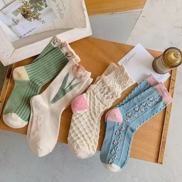 Ensemble de 4 paires de chaussettes florales pour femmes