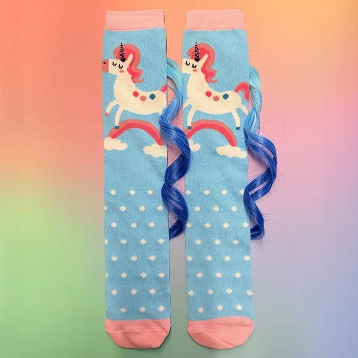 1 paire femmes fille fou chaussette licorne chaussettes mignon Animal fou nouveauté licorne chaussettes haute licorne chaussettes avec cheveux longs chaussettes