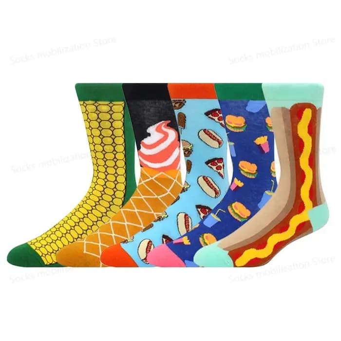 5 paires de chaussettes pour hommes à motifs d'animaux alimentaires