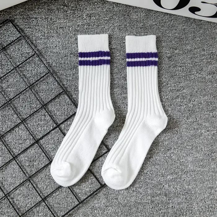 1 Paire de Chaussettes Mi-Mollet Rayées en Tricot Côtelé Épais pour Hommes et Femmes