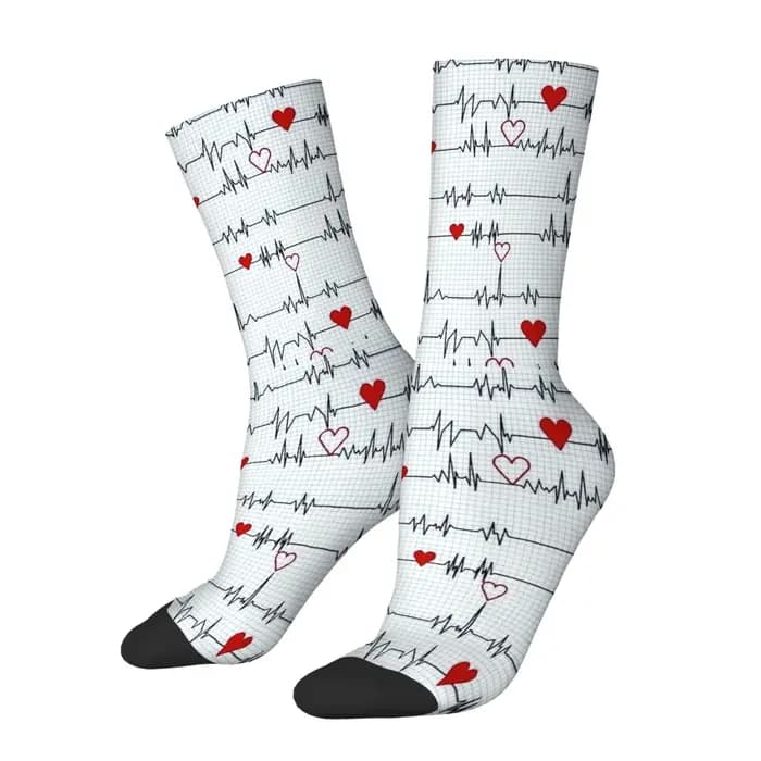 ECG Pulse Print Chaussettes mi-mollet Chaussettes amusantes et folles à la mode Style hip-hop de rue tendance pour les sports de plein air ou un usage quotidien Confortables