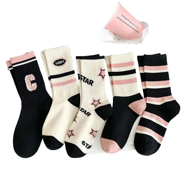 5 paires de chaussettes confortables en patchwork – Chaussettes mi-tube douces, respirantes et confortables pour l'automne et l'hiver – lavables à la main