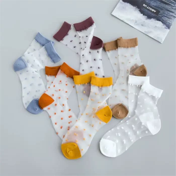 Chaussettes à pois en maille transparente respirante pour femmes
