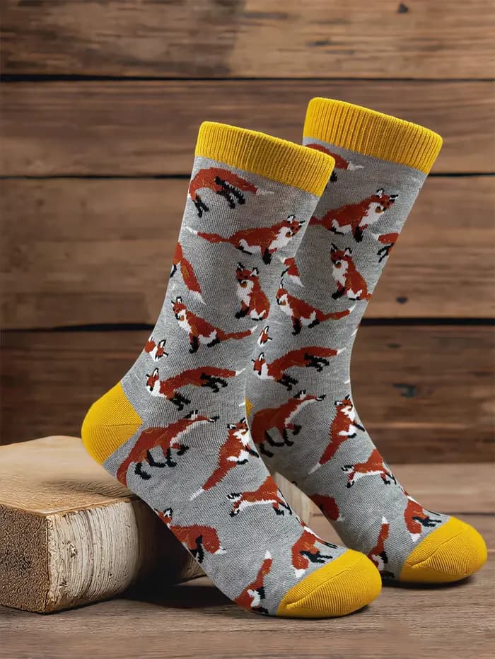 1 Paire de Chaussettes en Coton à Motif Renard de Dessin Animé Mignon pour Hommes