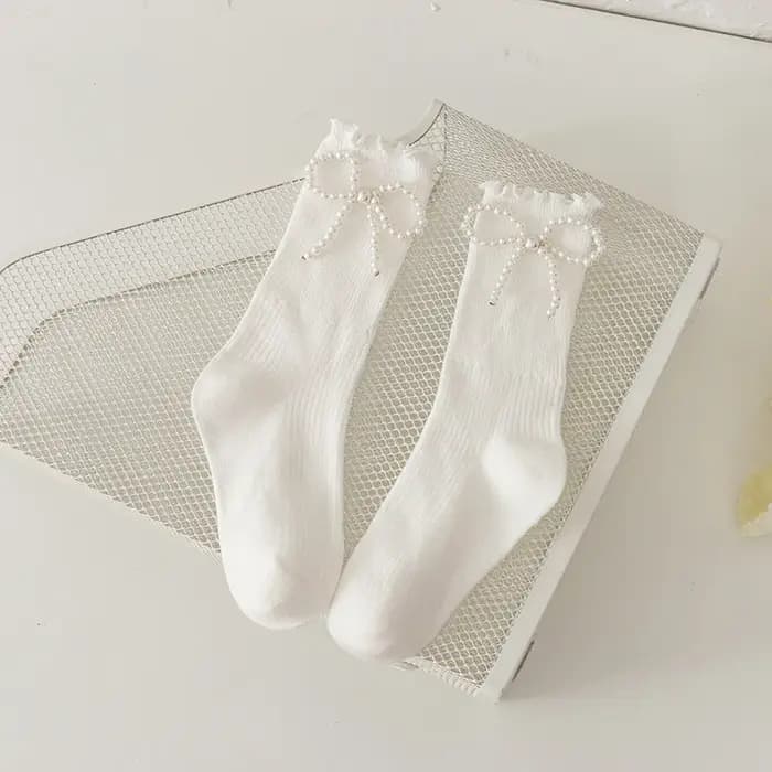 Femmes chaussettes coton femme mince mignon doux Kawaii Lolita Harajuku été perle bas dentelle chaussette blanc noir à